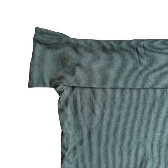 Express Fitted Ribbed Off The Shoulder Overlay Top Olive Green S - Picture 4 of 6